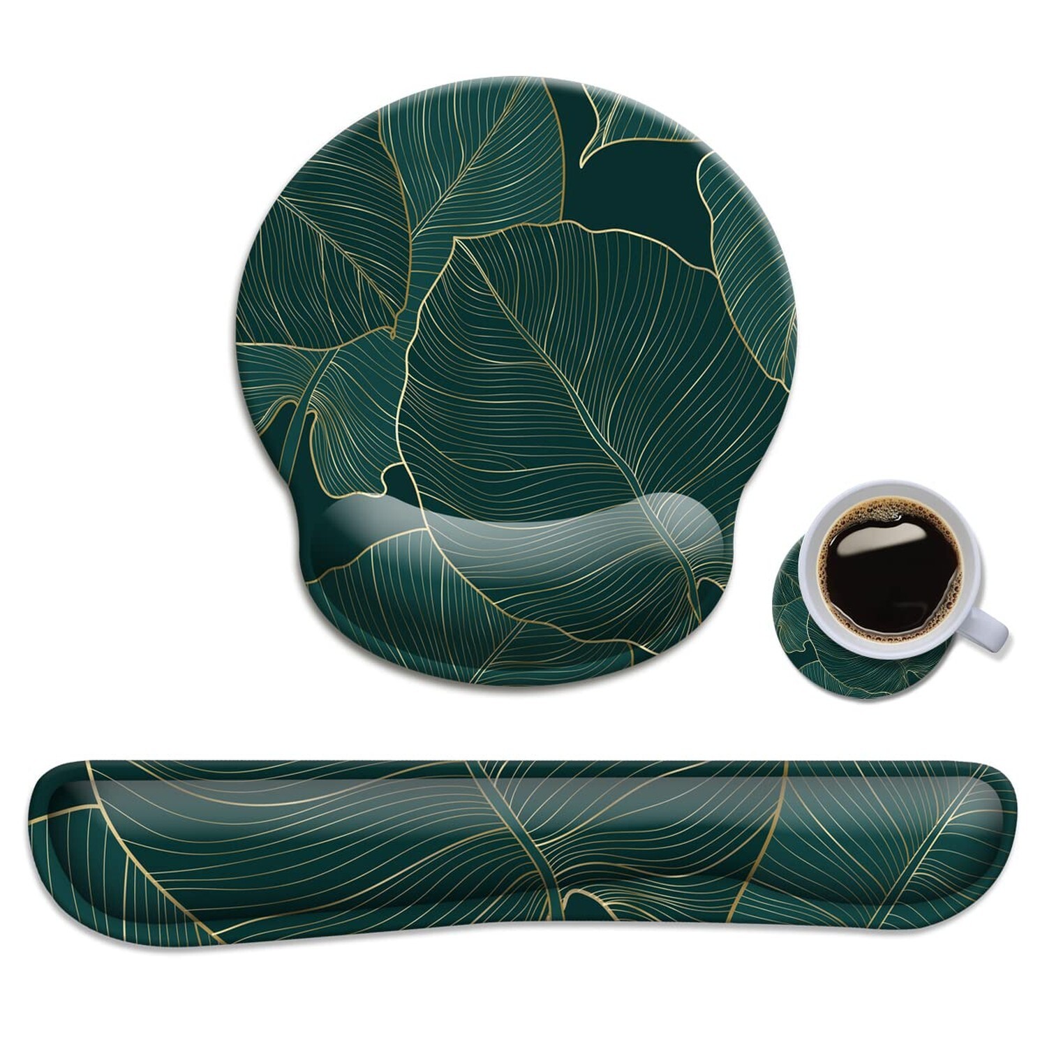 Ergonomic Memory Foam Keyboard and Mouse Wrist Rest Pad with Coaster