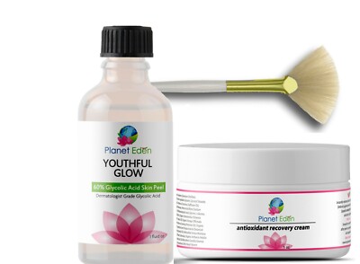 60% Glycolic Acid Skin Chemical Kit with Antioxidant Recovery Cream & Fan Brush 