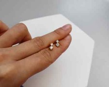 Double CZ Studs 925 silver Tiny Stud Earrings gold plated sterling silver