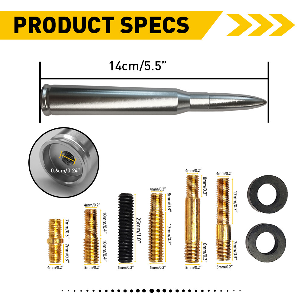 5.5 Inch Silver CNC Bullet Antenna For Dodge Ram 1500/2500/3500 - AM/FM