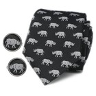 Rhino Tie Matching Cufflinks Set Animal Rhinoceros Necktie Cufflink Gift
