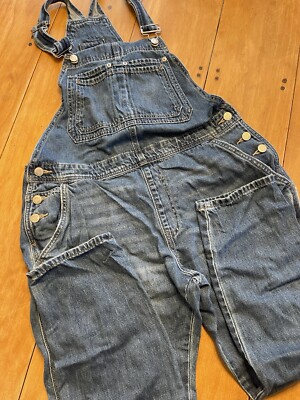 Y2K Gap Denim Cropped Straight Leg Medium Wash Bib Overalls Size M