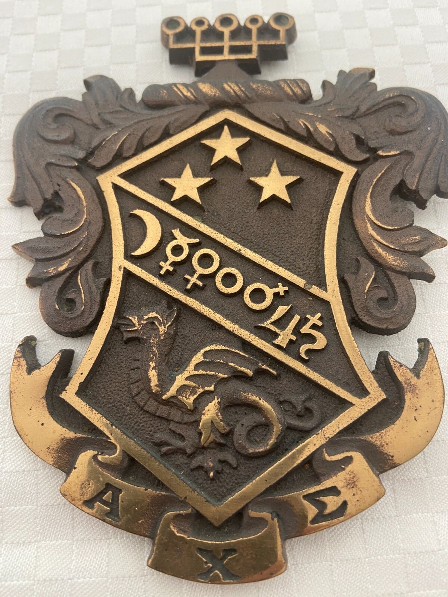 Vintage ALPHA CHI SIGMA Fraternity Bronze Sand Casting Emblem Plate