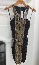 Bebe Black Dress Embellished Chain Sequin Beaded Club Party Cocktail LIMITED ED 