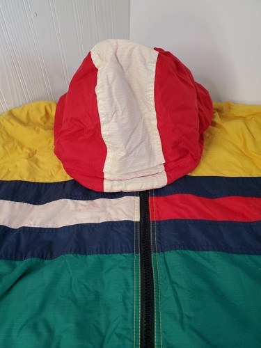 Vintage Tommy Hilfiger Jacke Herren XL Grün Blau Mantel Color Block Big Logo Flag - Bild 9 von 11