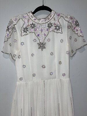 Frock and Frill Women's Dress 10 White Sequins Beads Embellished
