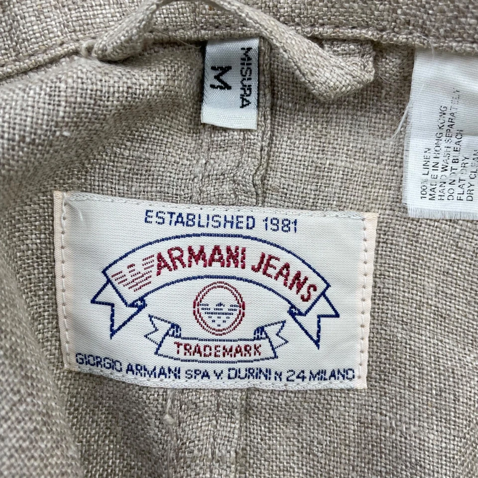 Blazer Armani Jeans para hombre 100 % lino sin forro sin estructura caqui/bronceado • mediano Foto 3 de 4