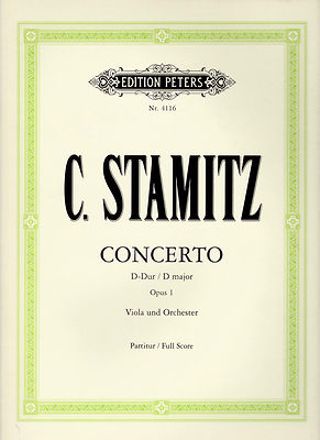 C STAMITZ CONCERTO OPUS 1 IN D MAJOR FULL SCORE SHEET MUSIC BOOK EDITION PETERS