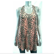 Bar III Women Swimwear Top Cover-Up M Peach Black Leopard Strappy