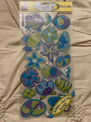 Sticko Cathy B. Vellum Stickers GLITTERED Sea Fish Aquarium Scrapbooking Blue