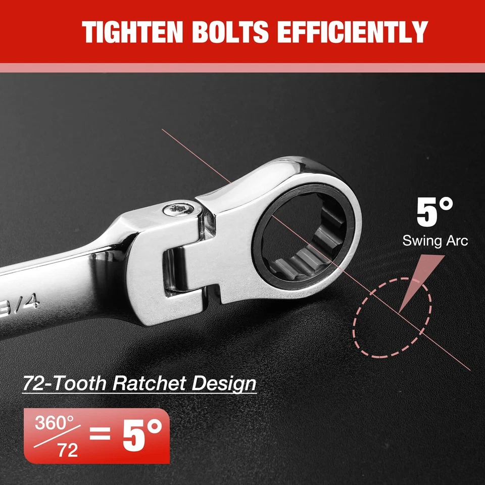 WORKPRO 8PC Flex-Head Ratcheting Combination Wrench Set SAE 5/16-3/4 in 72-Teeth - Image 2 of 4