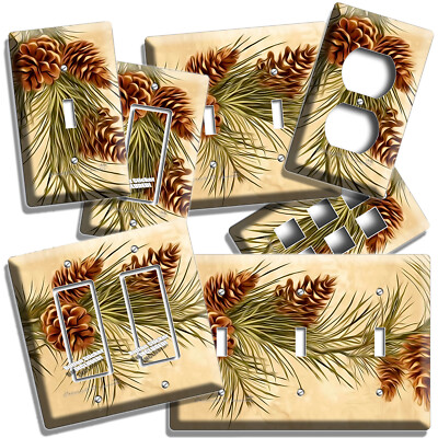 RUSTIC COUNTRY PINE CONES LIGHT SWITCH OUTLET WALL PLATE KITCHEN DINER ART DECOR