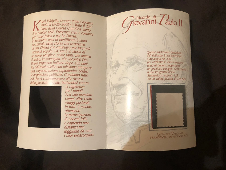 FOLDER FRANCOBOLLO ARGENTO 925 PAPA GIOVANNI PAOLO KAROL WOJTYLA POPE STAMP - Immagine 2 di 3