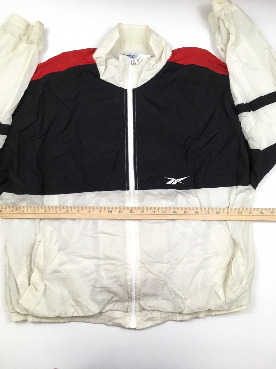 Vtg 90s Reebok Windbreaker Jacket Color Block Logo Striped