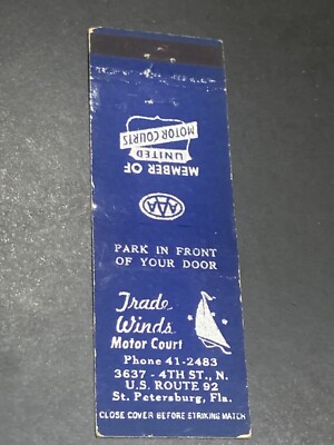 Vintage Florida Matchbook  Trade Winds Motor Court  St Petersburg