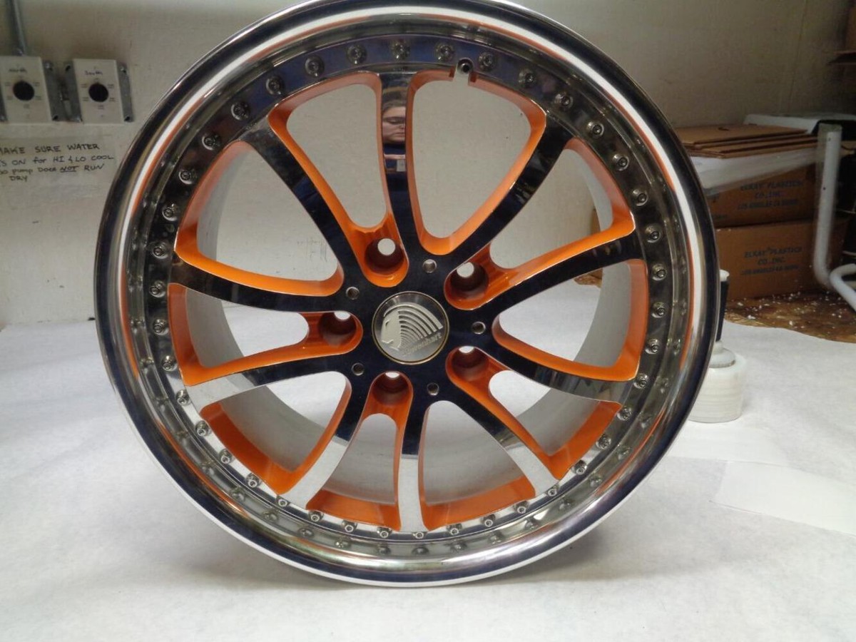 USED WORK BERSAGLIO WHEEL 18x8.5 5x120.7 ET56 CHROME & ORANGE 2PC