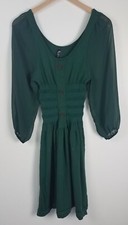 Lapis Women's Sz. S Green Long Sheer Sleeve Smocked Knee Length Sweater Dress