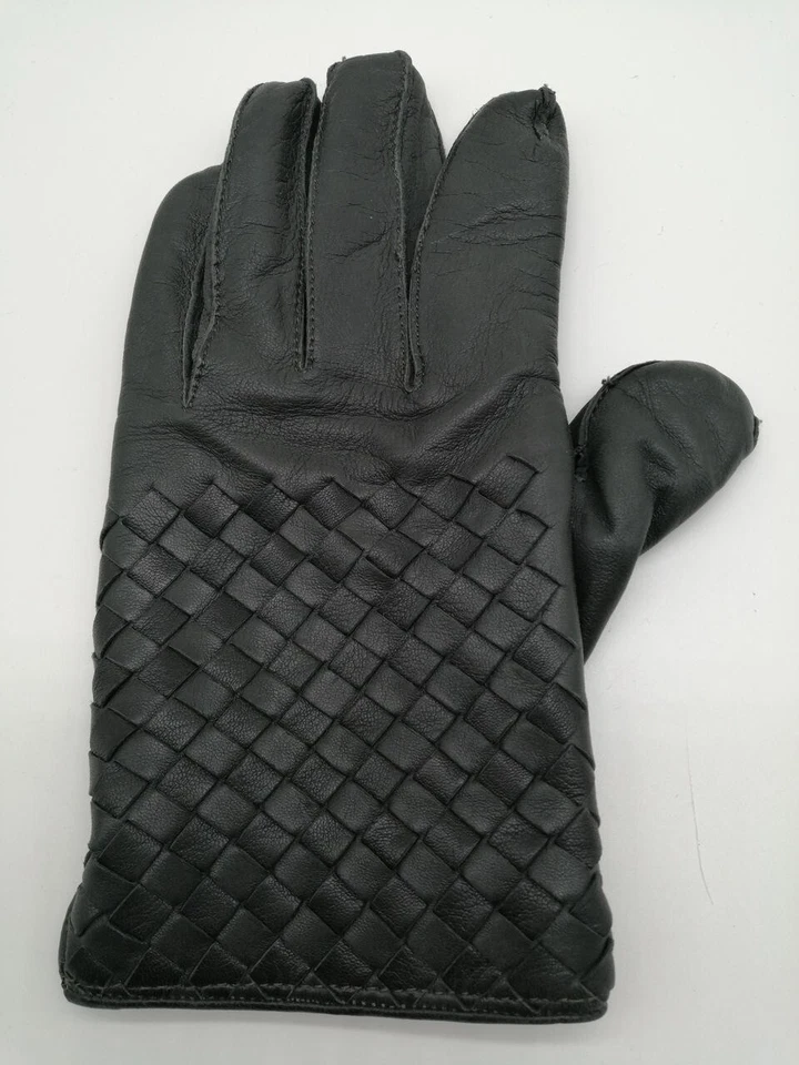Guantes de cuero Bottega Veneta Intrecciato negros 356650 V5100 en caja Foto 3 de 4