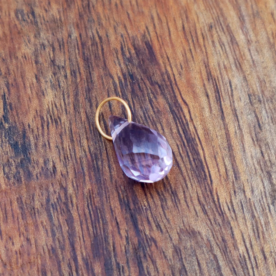 Dije de lágrima de amatista natural oro macizo de 18 quilates regalo de diseñador mujer dije colgante Foto 2 de 4