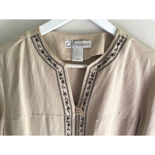 Vintage Silk Linen Top Blouse Shirt Women’s Small Embroidered Boho Lagenlook - Picture 6 of 9