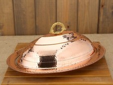 Hammered Copper Serving Plate with Lid 4 Sizes Turkish Tradtional Dinner Serving