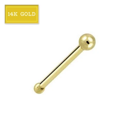 18g 14 Karat Solid Yellow Gold 14K 2.0 mm Ball Top Nose Bone Stud Ring Jewelry - product detail image 4