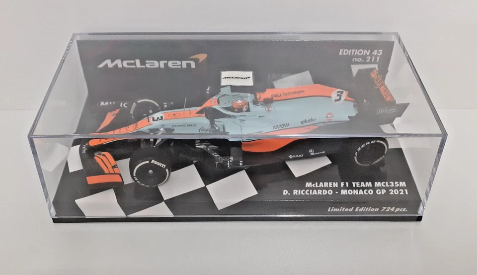 Model Car Scale 1:43 Minichamps F1 McLaren MCL35M Ricciardo Monaco GP 2021 - Image 2 of 4