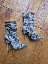 Schuh Camouflage Canvas Mid-Calf Stilleo Heeled Boots Size 5