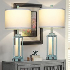 Set of 2 Farmhouse Blue Table Lamps, 26-Inch, with USB and Type-C Charging AC