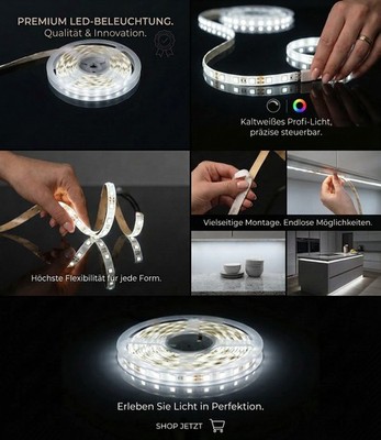 LED Strip 5m Kaltweiß 6500K erweiterbar SMD5050 LED Band Streifen mit Netzteil