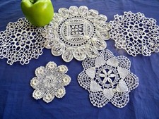 Lot 5 VTG Lace Coasters Belgian Battenburg, Tatted, Crochet Doilies Sampler