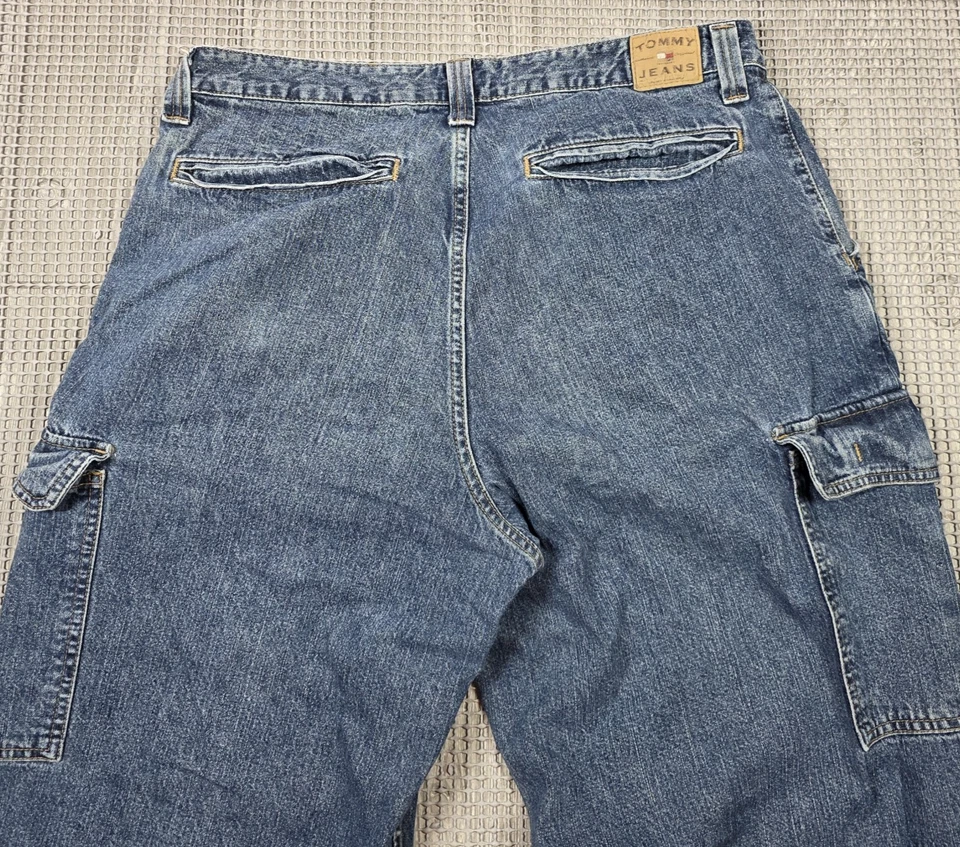Vintage Tommy Hilfiger Jeans Cargo Baggy Wide Leg Y2K 2000s Grunge Logo 36x32 - Image 4 of 4