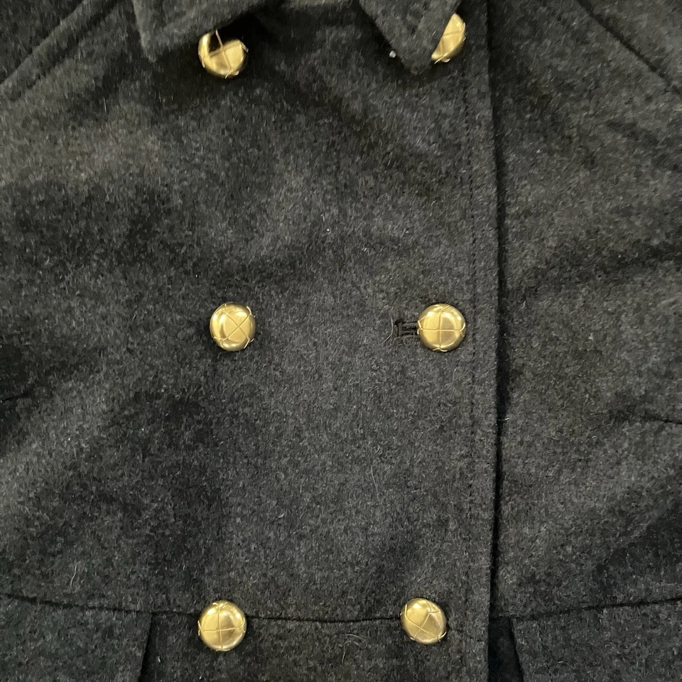 J. Crew Crewcuts Pea Coat Girls 14 Gray Gold Button Double Breasted Wool Blend - Image 2 of 4