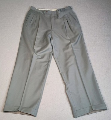Canali 100% Wool Double Pleated Gray 32x27 Made In Italy Cuffed Trouser Pants
