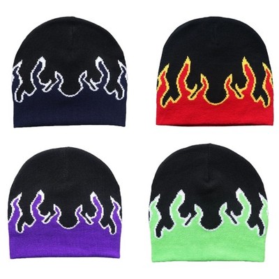 Knit Beanie Hat Flame Beanie Skullies Beanie Y2K Beanies Flame Skull Cap