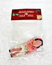 Vintage Miniature Aloha Hawaii Hula Lei Grass Skirt Doll Original Package Japan