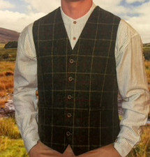 Emerald Isle Weaving Men's Tweed Herringbone Waistcoat Vest Olive Size 44 NWT