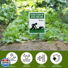2 Pack Clean Up After Your Dog Signs, Two-sided No Dog Poop Signs for Yard, B...