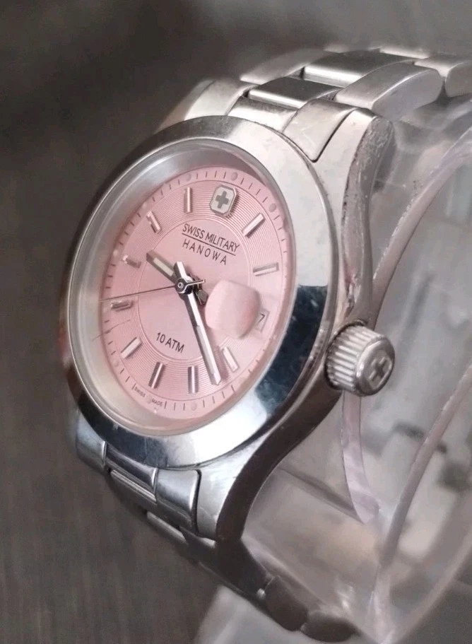 Vintage Swiss Military Hanowa Quartz Watch~ Pink Dial Date Window (6-7023) Runs! - Image 3 of 4