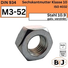 DIN934 Kl.10 Sechskantmutter Stahl 10.9 - galv. verzi. hochfester Stahl ISO4032 