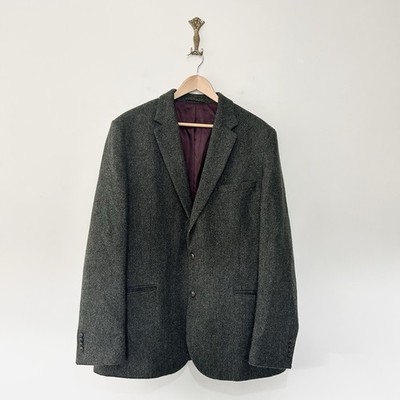 Marks & Spencer Mens Moon Tweed Blazer Size 46 Long Dark Green Wool
