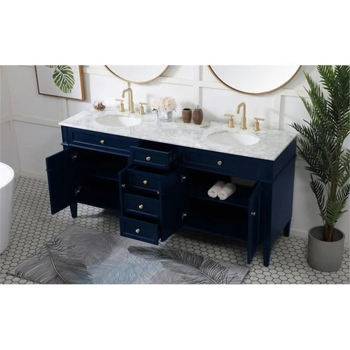 Elegant Decor Park Avenue 72" Metal MDF Marble Double Bathroom Vanity in Blue - Picture 8 of 8
