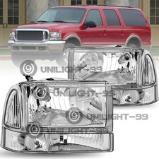 For 99-04 Ford F250 F350 Super Duty Chrome Housing Clear Corner Headlight Lamps