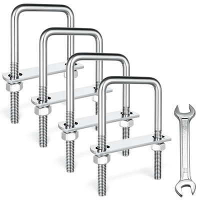 4 Sets M8 Stainless Steel Square U Bolts 2 Wide 100mm Pipe Clamp Kit w Nuts Plat