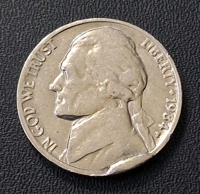 ERROR COIN RIM CUD JEFFERSON NICKEL OBVERSE CUD #1030B 
