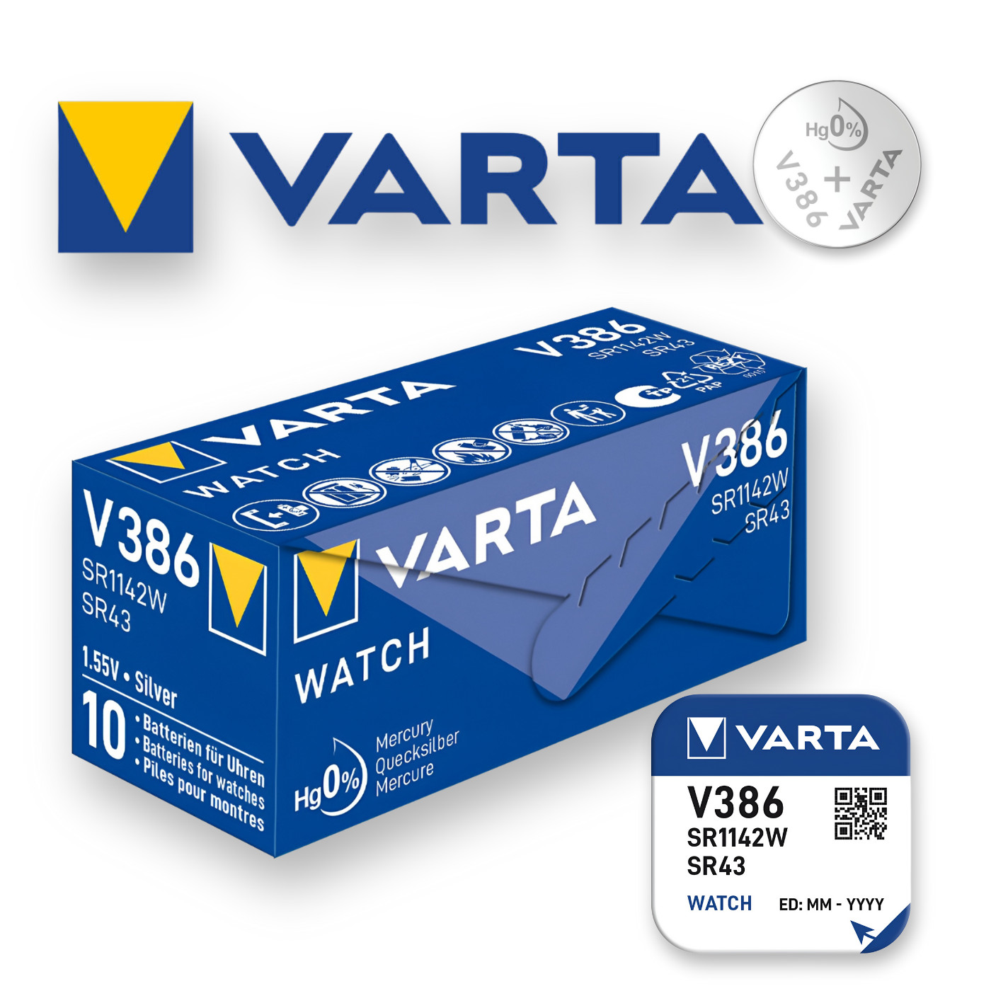 386 SR1142W VARTA Watch Battery Silver Oxide Coin Cell 1.55V *LONG EXPIRY*