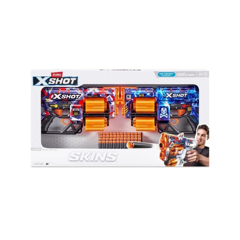 Blasters XSHOT Skins Dread le pack double canon rotatif idéal pour les défis entre amis en plein air