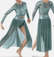 WEISSMAN Dance Costume 2 piece Sage green sequin Guiltfree 10337 SA adult