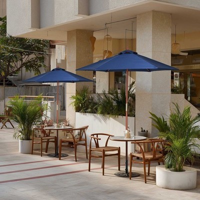 Yescom 7FT Solid Wood Patio Umbrella 6-Rib Pulley Lift for Outdoor Resort Hotel