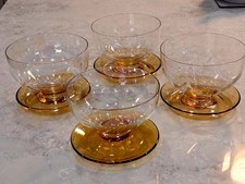 Vintage 1950s amber footed rainbow grapefruit sundae dishes excellent cond